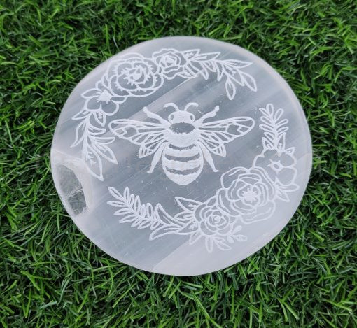 Wholesale Selenite Bee Flower Engraved Plate