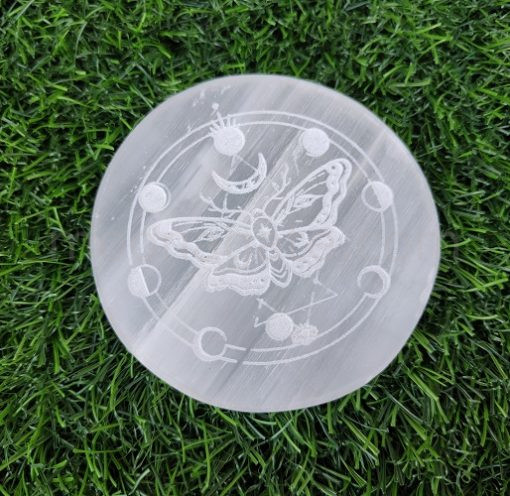 Wholesale Butterfly Moon Phase Engraved Selenite Plate