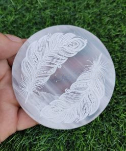 Wholesale Double Feather Engraved Selenite Charging Plate 2