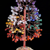 Mix Multi Crystals Copper Wire Chakra Tree with Agate Slice Base