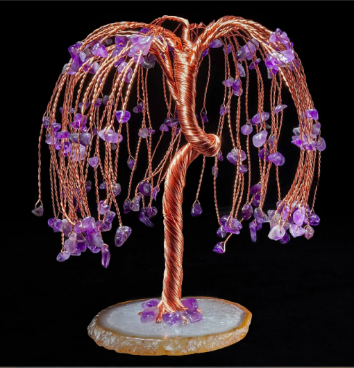 Unique Design Amethyst Chips Mineral Tree With Agate Slice Base