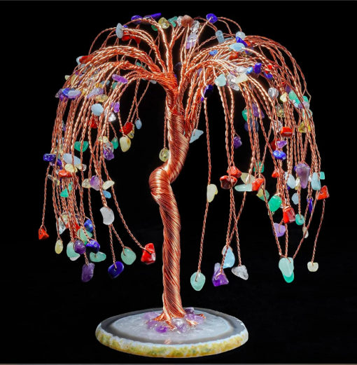 Handmade Multi Crystals Mineral Tree With Agate Slice Base