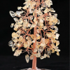 Golden Quartz Gemstone Chips Mineral Tree with Agate Slice Base