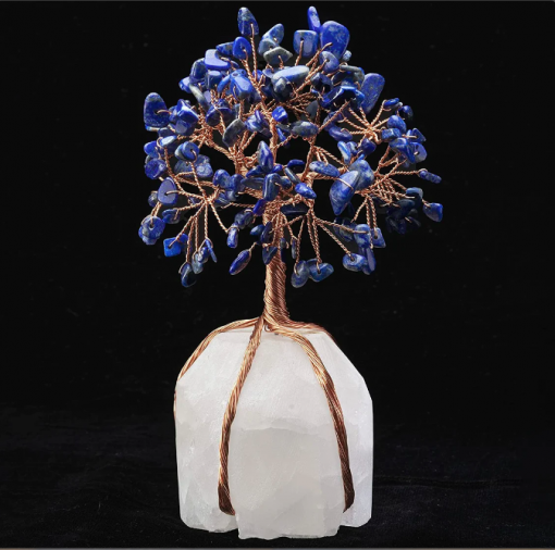 Lapis Lazuli Gemstone Chips Mineral Tree With White Quartz Base For Home Decor