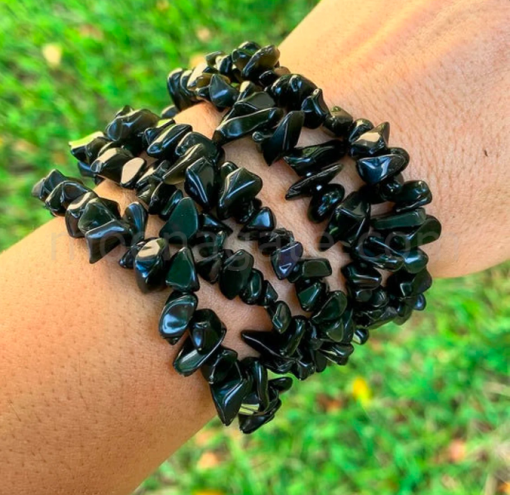 Wholesale Black Tourmaline Gemstone Chip Bracelets