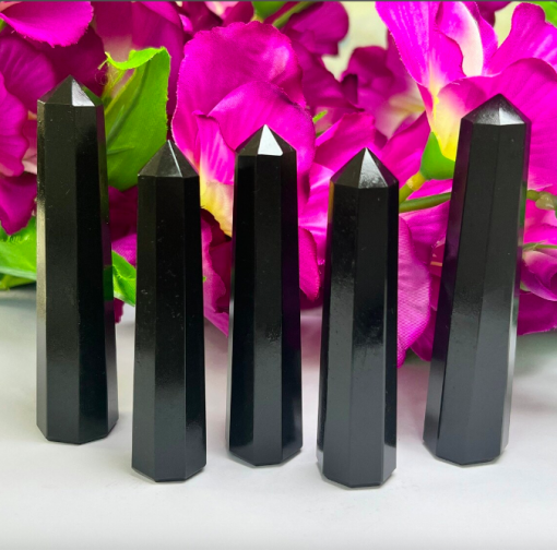 Wholesale Natural Black Obsidian Obelisk Points ( 8 Faceted )