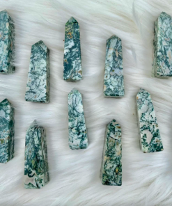 Wholesale Natural Stone Moss Agate Obelisk Tower