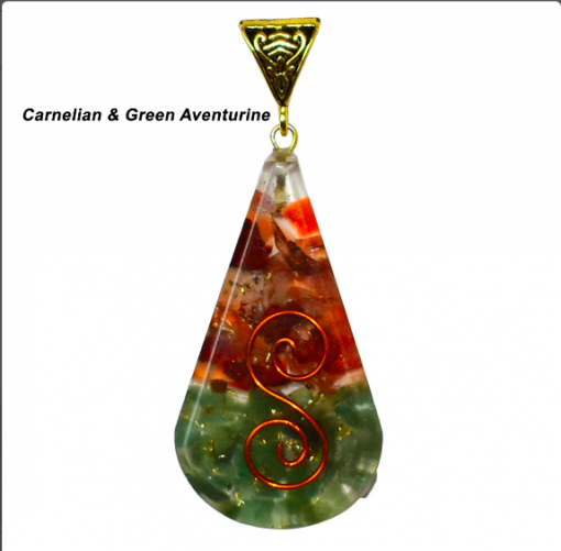 Red Carnelian & Green Aventurine Tear Drop Orgonite Pendent