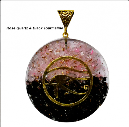 Rose Quartz & Black Tourmaline Eye of Horus Orgonite Energy Pendent