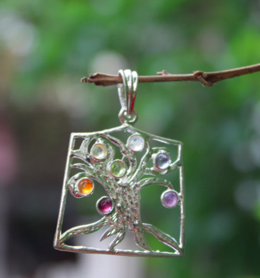 Tree of Life Seven Chakra Metal Pendant