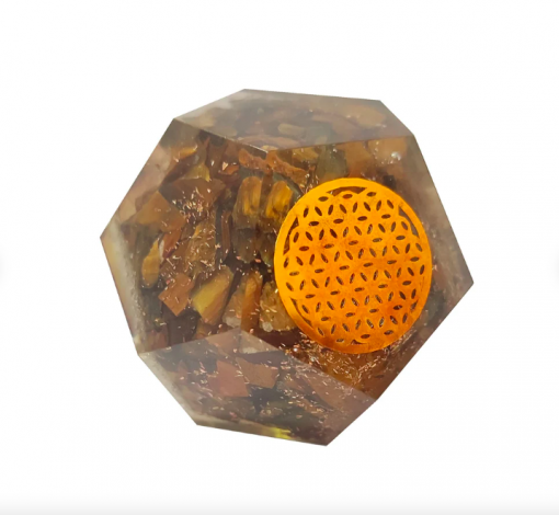 Tiger Eye Flower of Life Orgonite Dodecahedron