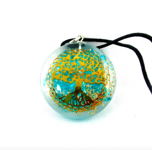 Turquoise Dyed Tree of Life Orgonite Energy Pendent Necklace