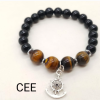 Wholesale Natural Tiger Eye & Black Onyx with Anchor Charm Bracelet